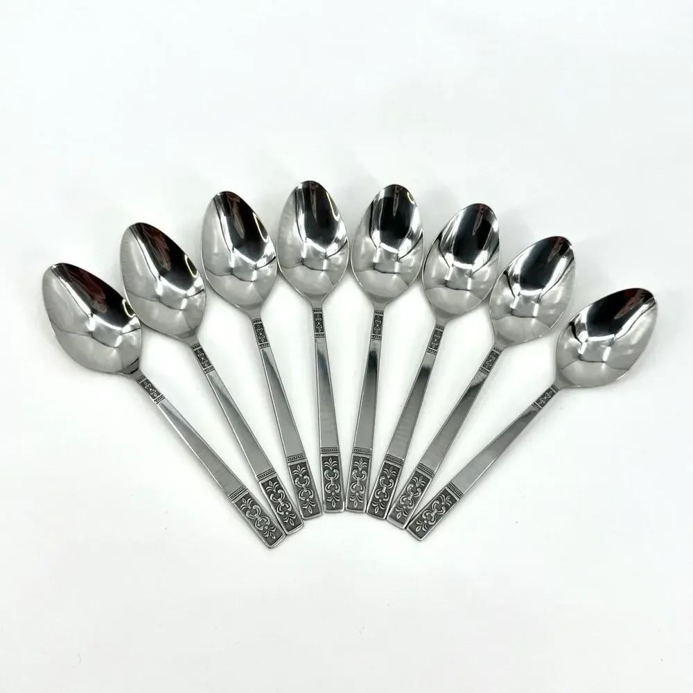 Customcraft Set~8 Stainless Tablespoons CUS3 Taiwan Flatware Silver/Black Accent